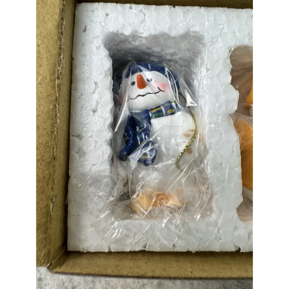 Snowman Gathering Mini Ornaments Set Ceramic Christmas Holiday‎ Collection